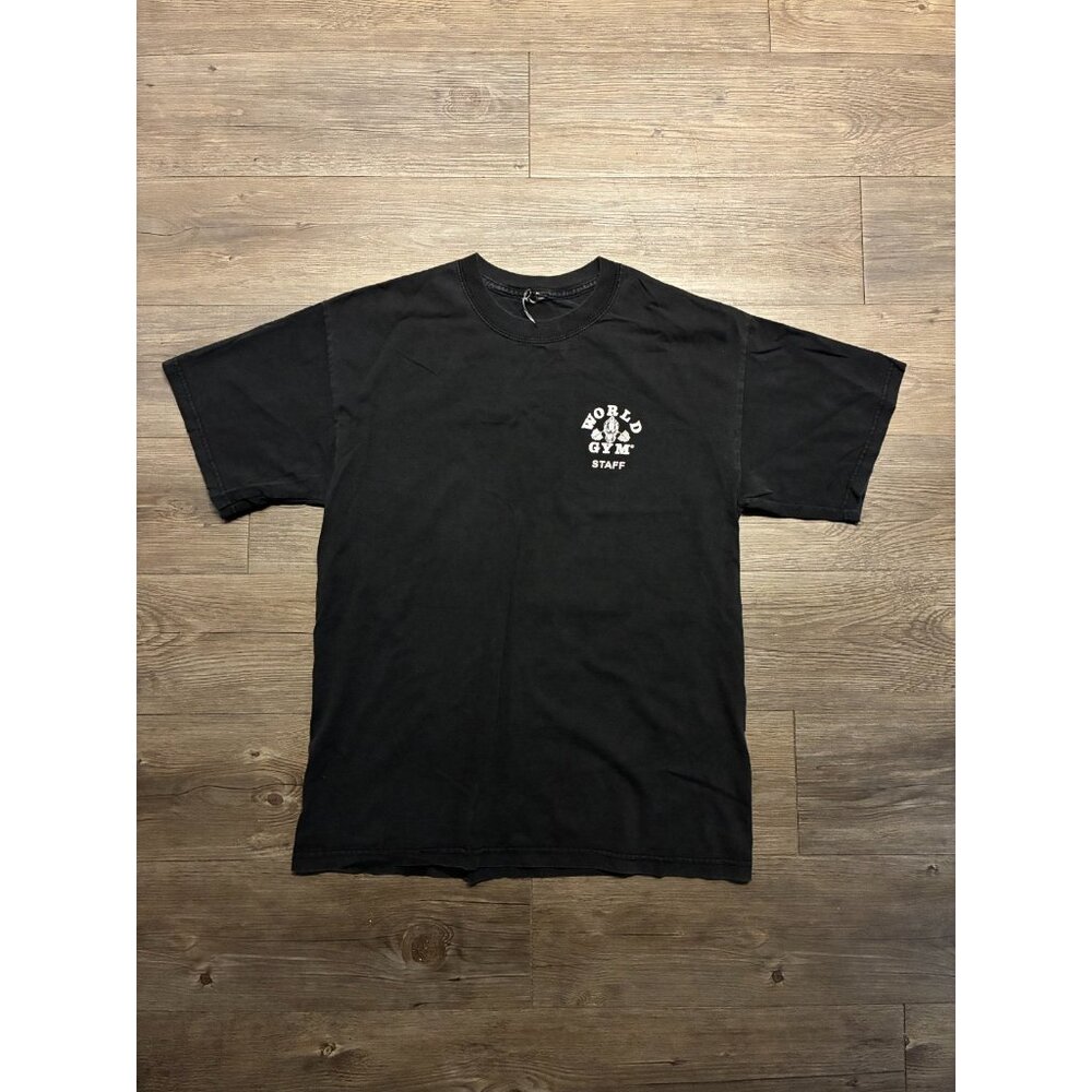 Vintage World Gym Staff T-Shirt M/L Men's Black Workout Fitness Spell Out 90s